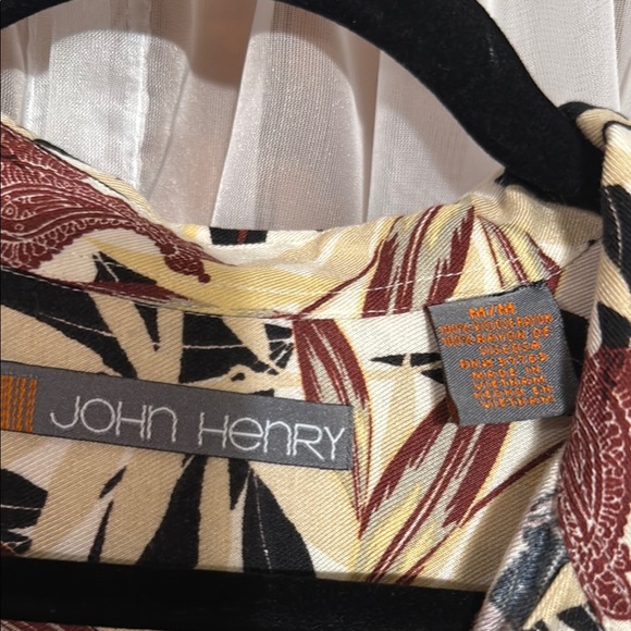 JOHN HENRY Cream and Brown Casual Button Down Shirt with Tropical Print - Picture 2 of 6